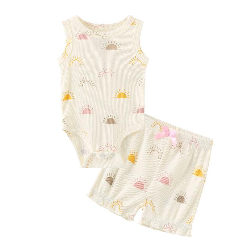 Pink sun-print baby bodysuit and shorts set