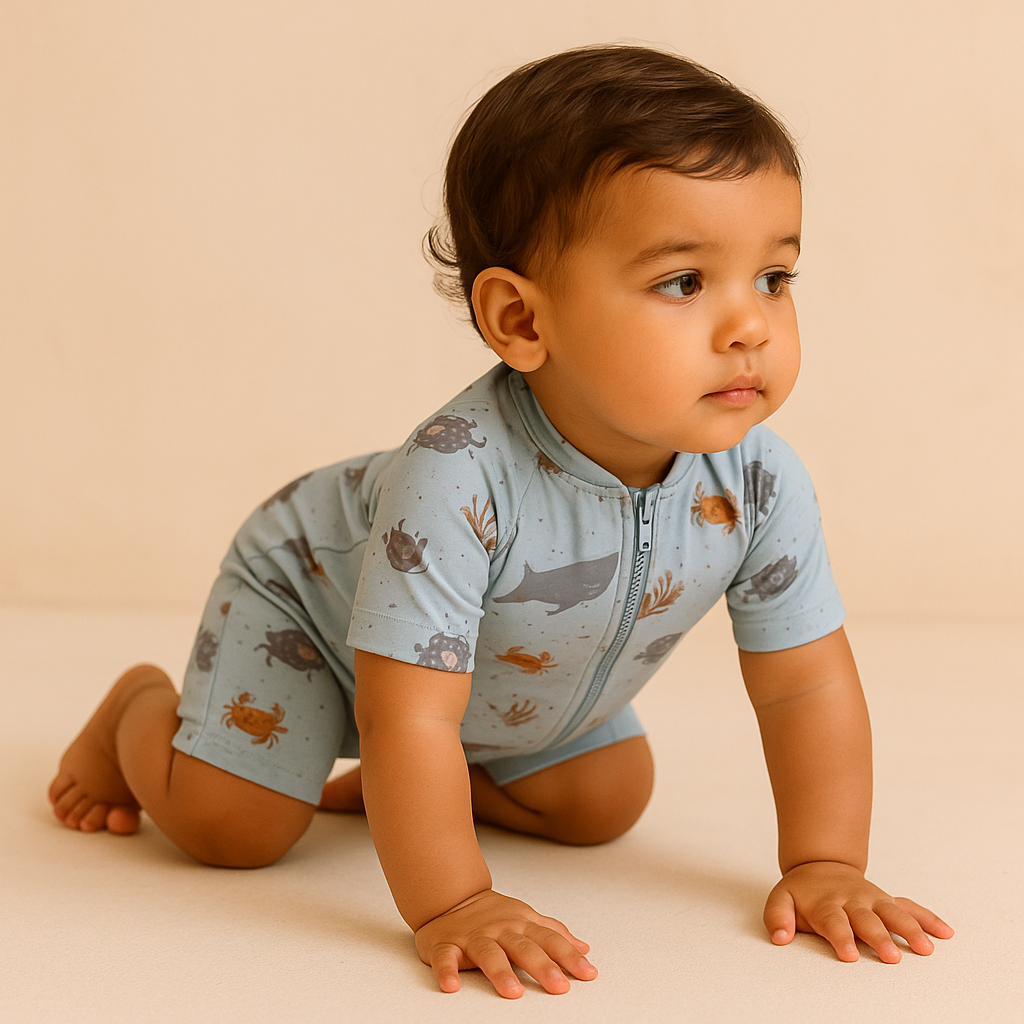 Gentle Nest AI hero image - Sunlit Swim Romper - Ocean
