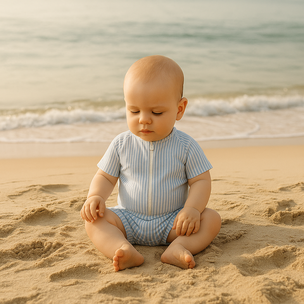 Gentle Nest swimwear hero image - Striped Rash Guard Swim Set