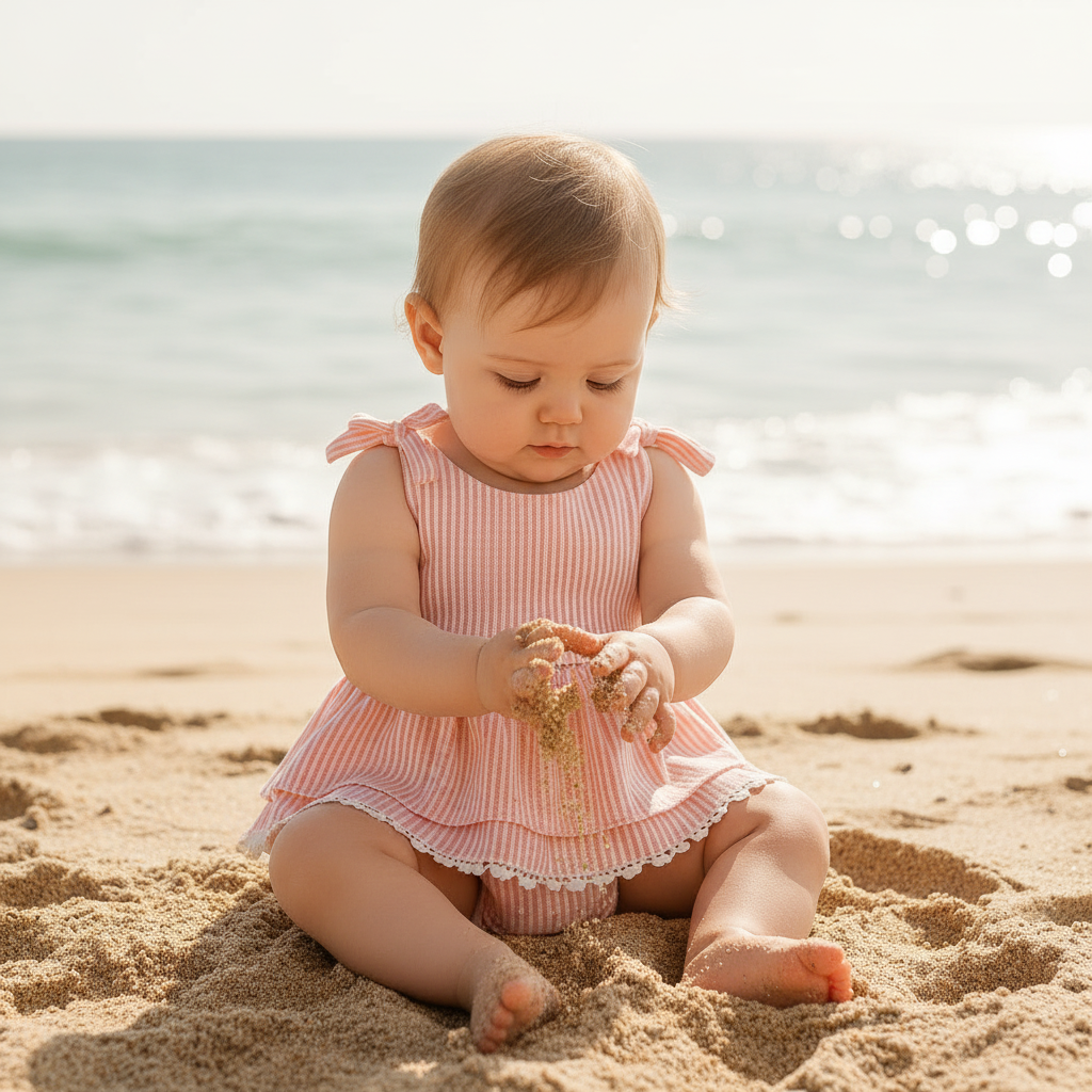 Gentle Nest AI hero image - Girly Striped Ruffle Skirt Swimsuit