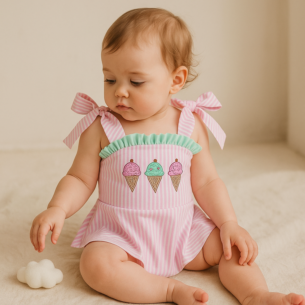 Gentle Nest AI hero image - Ice Cream Embroidered Baby Swimsuit - Pink