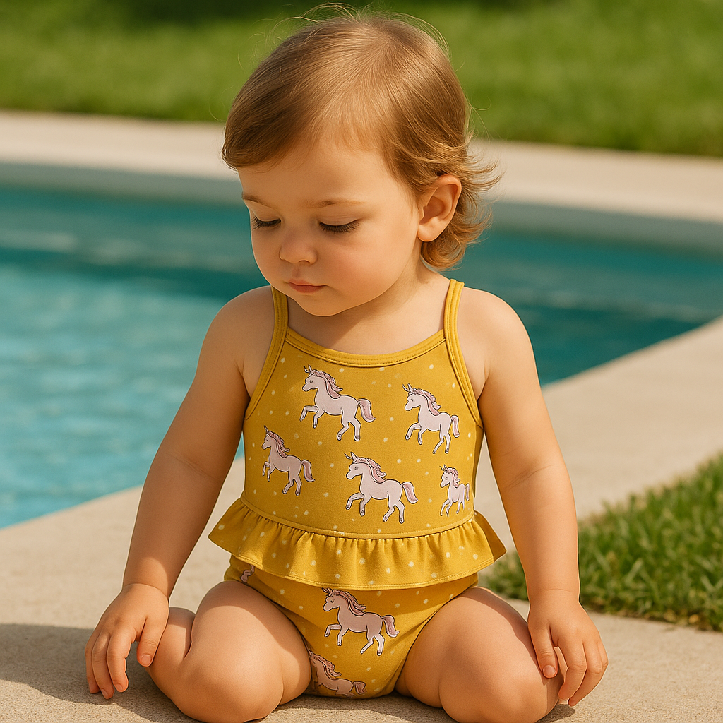 Gentle Nest swimwear hero image - Unicorn Print Swim Bodysuit Set
