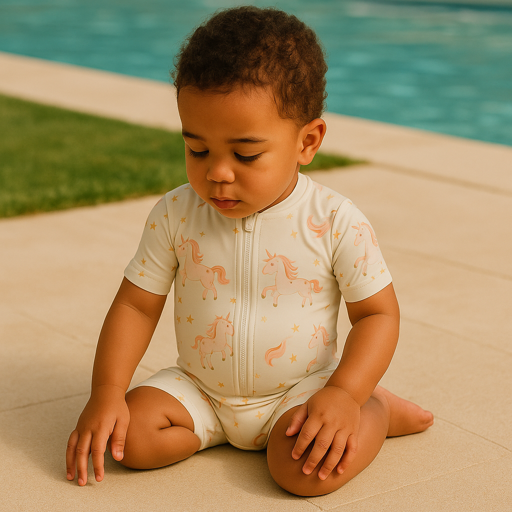 Gentle Nest swimwear hero image - Unicorn Print Swim Bodysuit Set