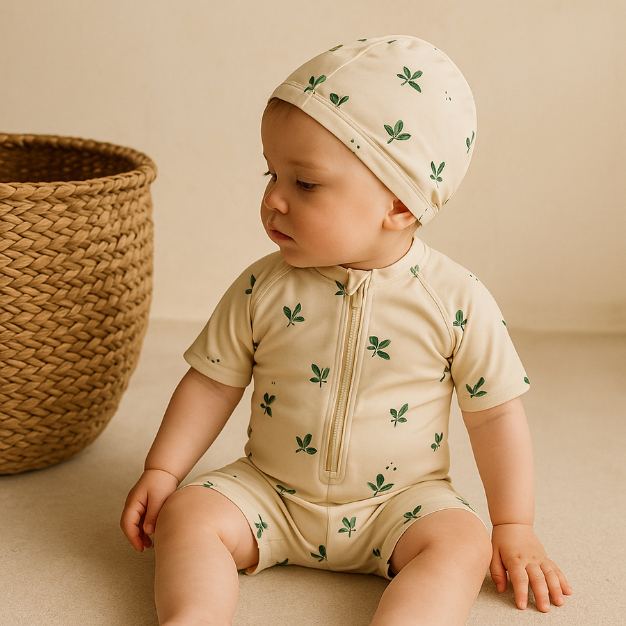 Gentle Nest AI hero image - Olives Print Swim Bodysuit Set