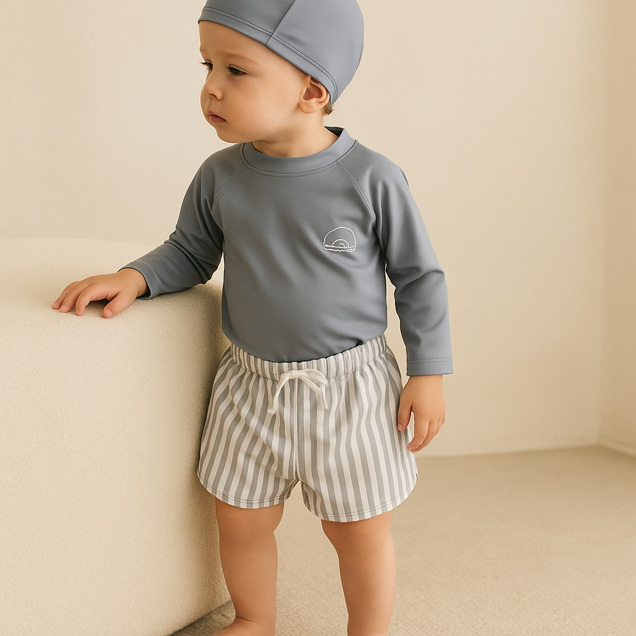Gentle Nest AI hero image - Stripes Long Sleeve Swimwear Set - Gray