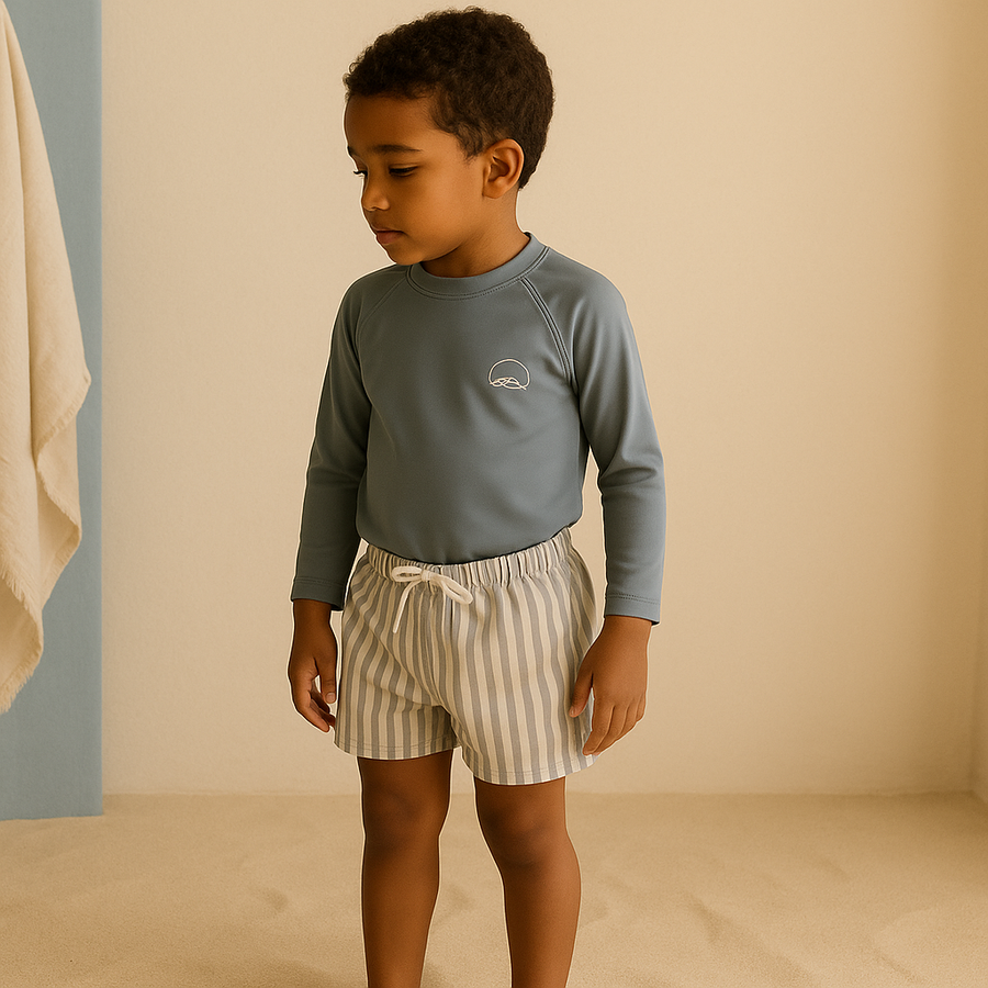 Gentle Nest AI hero image - Stripes Long Sleeve Swimwear Set - Gray