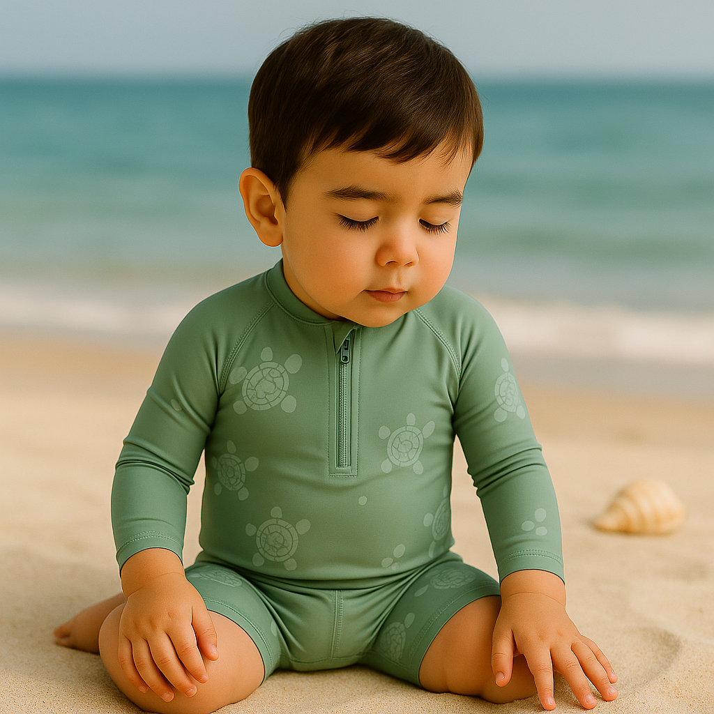 Gentle Nest swimwear hero image - Turtles Zip-Up Swimwear Set - Green