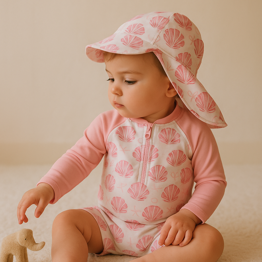 Gentle Nest AI hero image - Dreamy Shells Zip-Up Swimwear Set - Pink