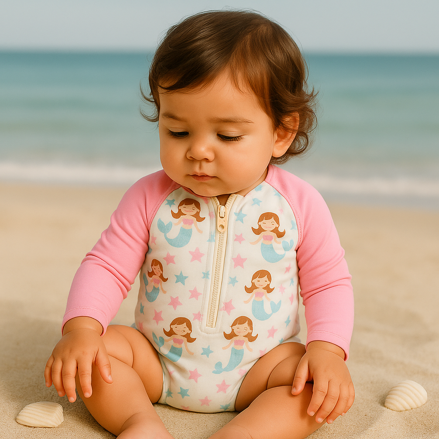 Gentle Nest swimwear hero image - Starry Mermaids Zip-Up Swimwear Set - Pink