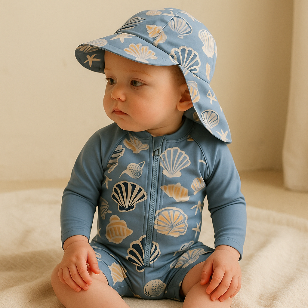 Gentle Nest AI hero image - Shells Zip-Up Swimwear Set - Blue