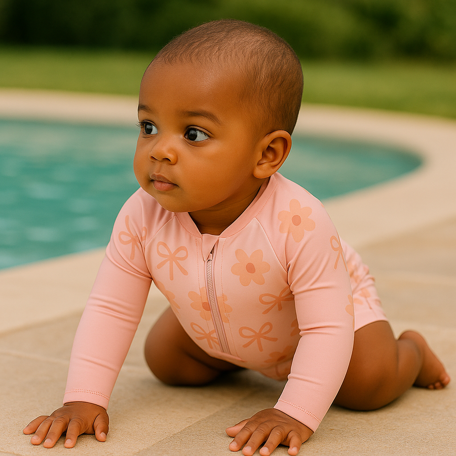 Gentle Nest swimwear hero image - Happy Bows Zip-Up Swimwear Set - Pink