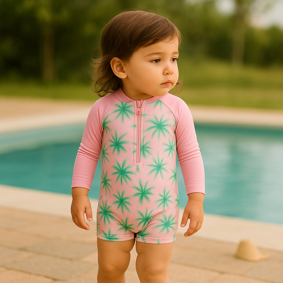 Gentle Nest swimwear hero image - Tropical Zip-Up Swimwear Set - Pink