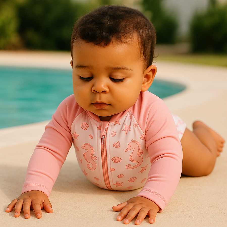 Gentle Nest swimwear hero image - Sea Horses Zip-Up Swimwear Set - Pink