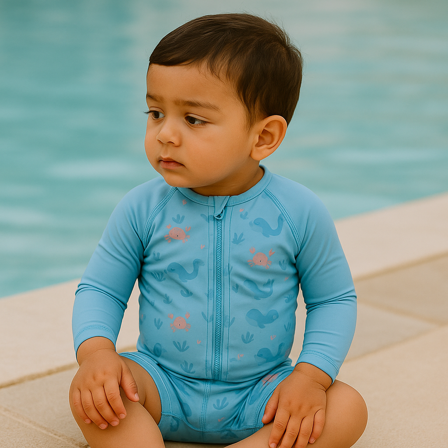 Gentle Nest swimwear hero image - Ocean Zip-Up Swimwear Set - Blue