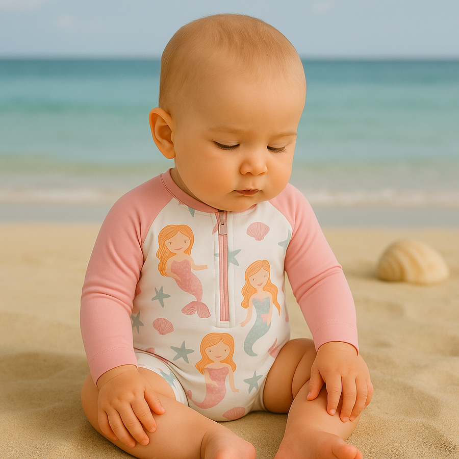 Gentle Nest swimwear hero image - Mermaids Zip-Up Baby Swimwear Set - Pink