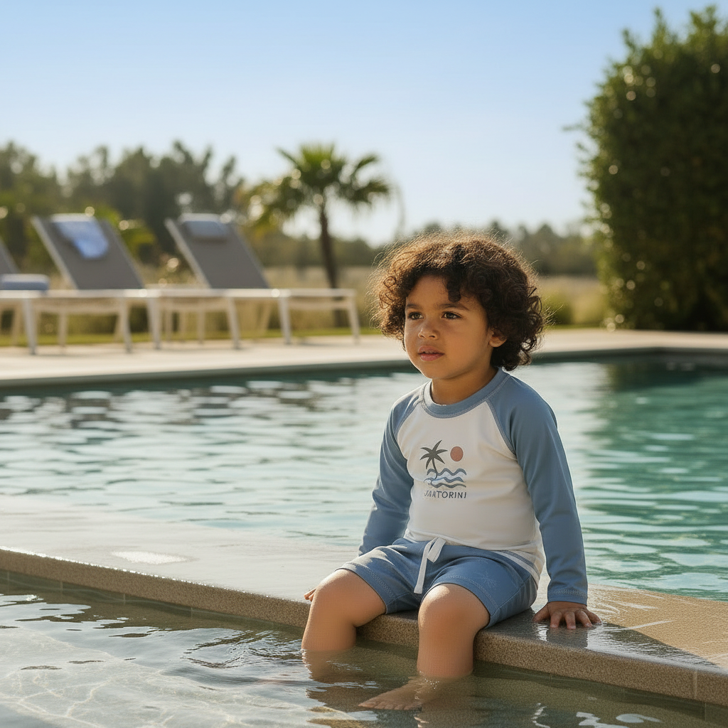 Blue Palm Graphic Long Sleeve Swim Set