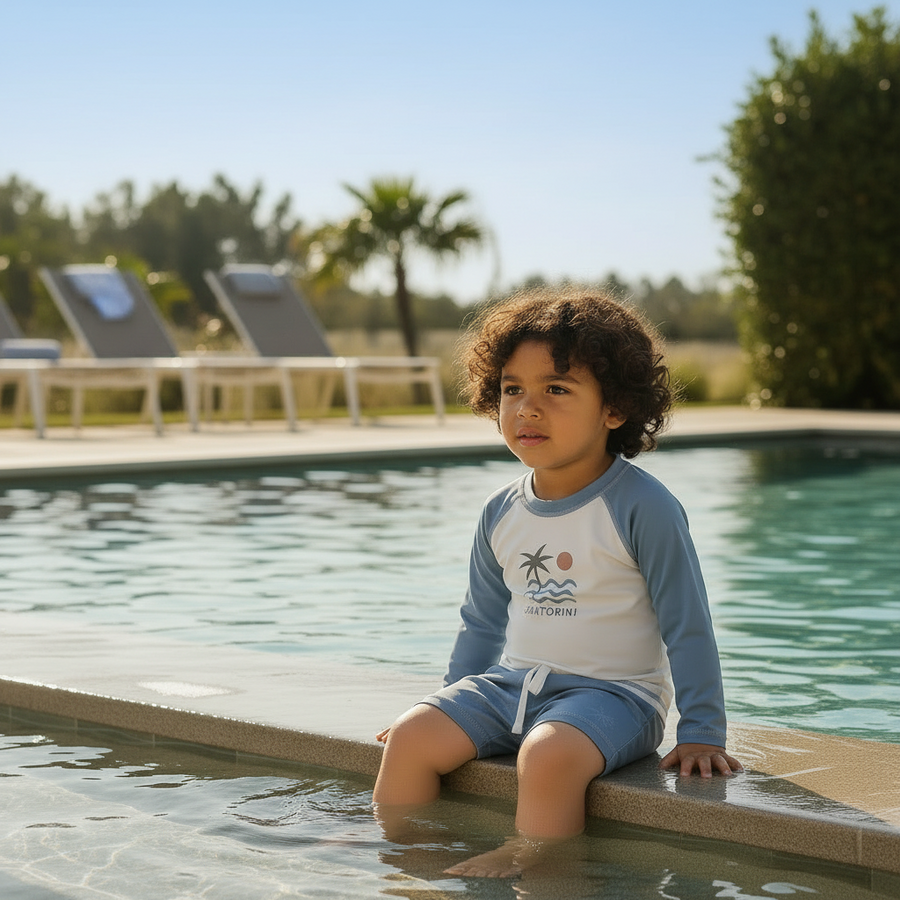 Blue Palm Graphic Long Sleeve Swim Set, product view 3