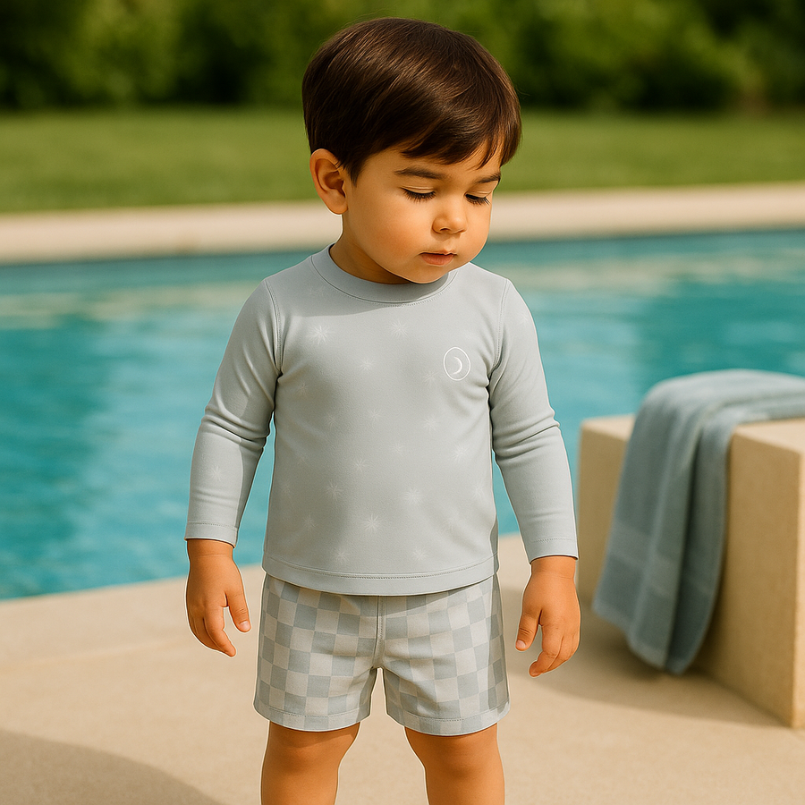 Gentle Nest swimwear hero image - Printed Long Sleeve Swimwear Set - Gray