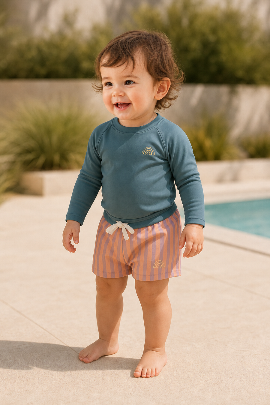 Gentle Nest model hero — Long Sleeve Swim Set, worn by Sofia (GN-T04)