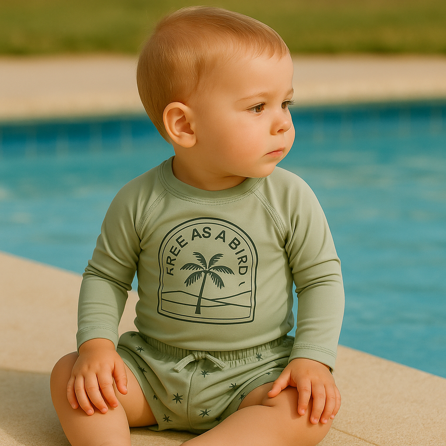 Gentle Nest swimwear hero image - Green Palms Long Sleeve Printed Swimwear Set