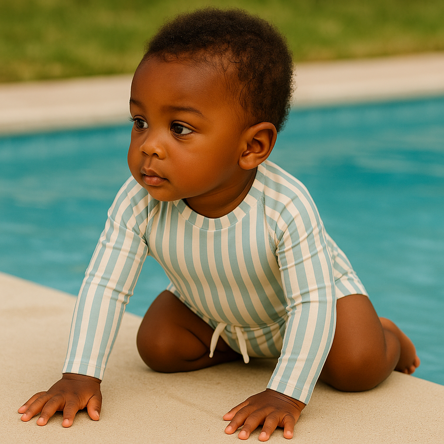 Gentle Nest swimwear hero image - Stripes Long Sleeve Swimwear Set