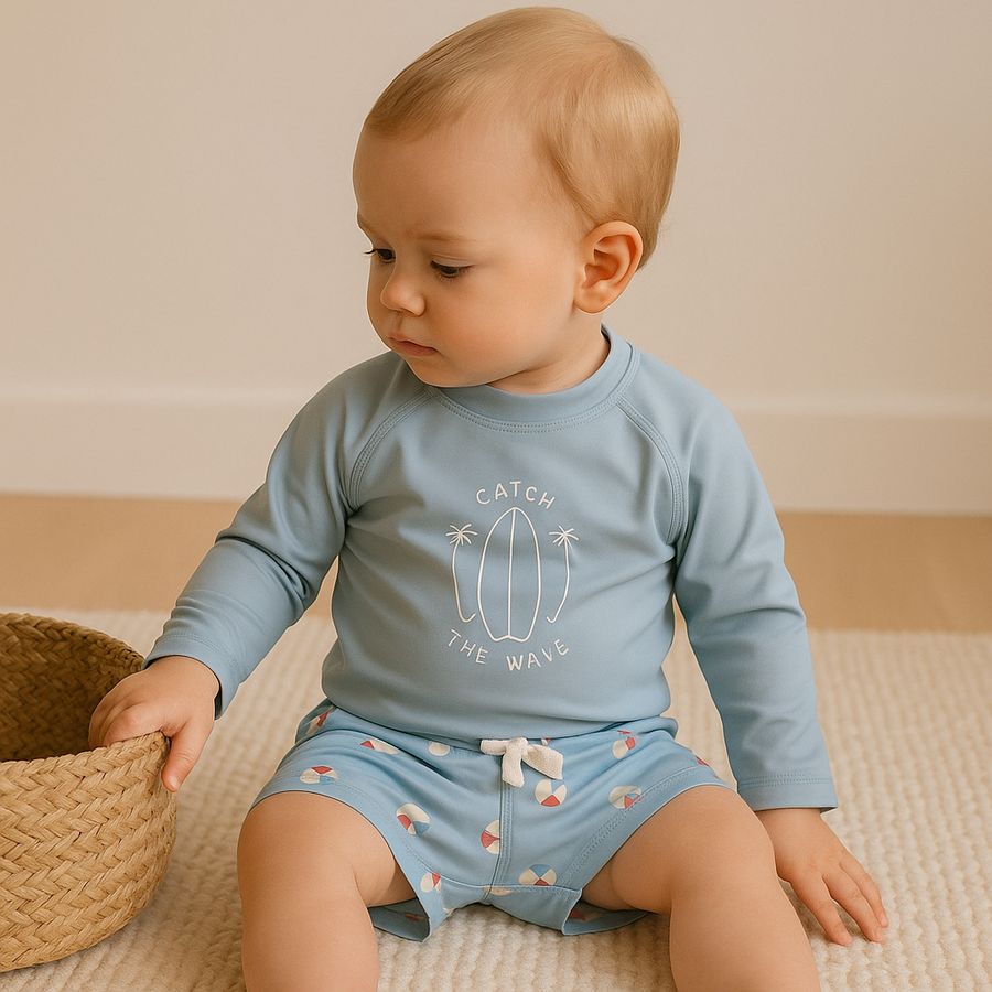 Gentle Nest AI hero image - Fun Sky Blue Long Sleeve Swimwear Set