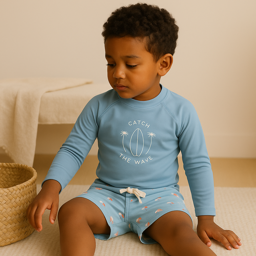 Gentle Nest AI hero image - Fun Sky Blue Long Sleeve Swimwear Set