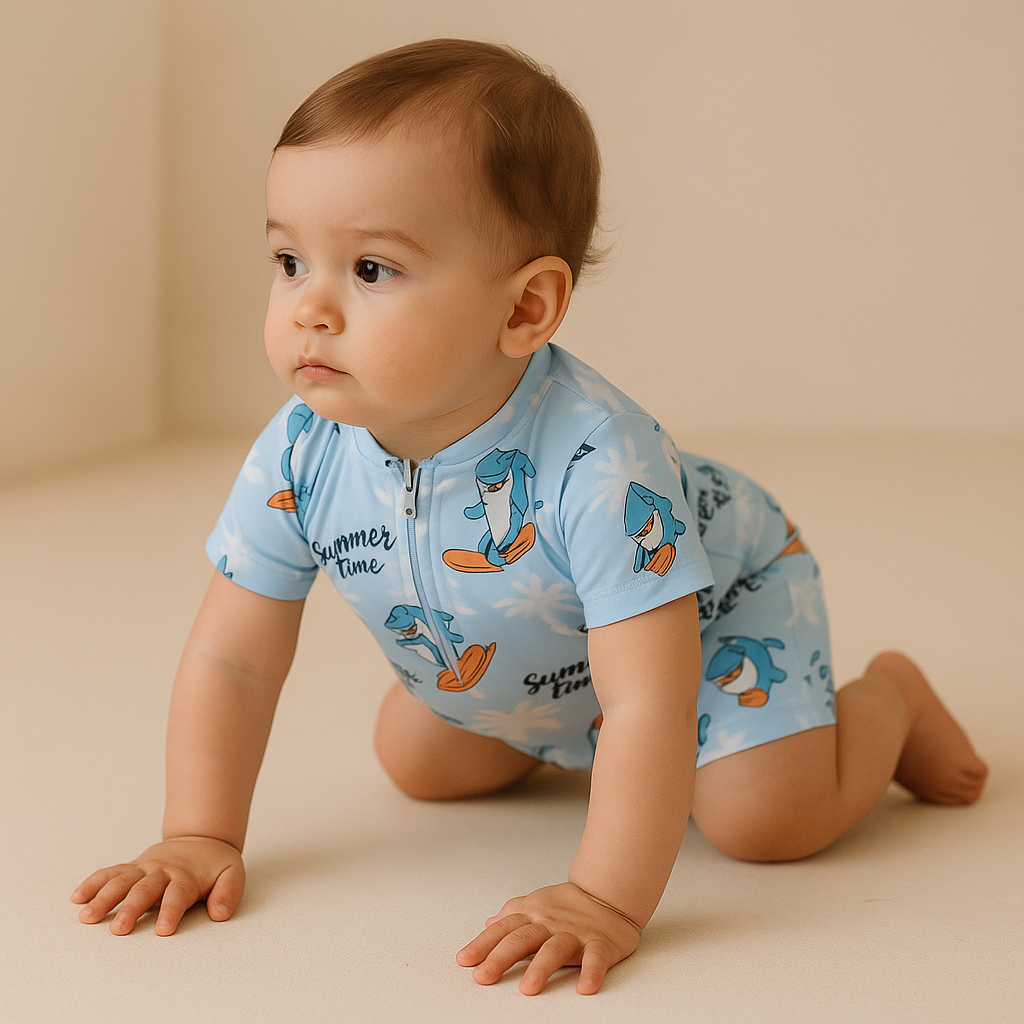 Gentle Nest AI hero image - Cool Surfing Shark Monokini Short Sleeve Swimsuit