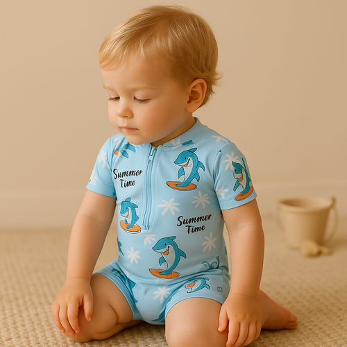 Gentle Nest AI hero image - Cool Surfing Shark Monokini Short Sleeve Swimsuit