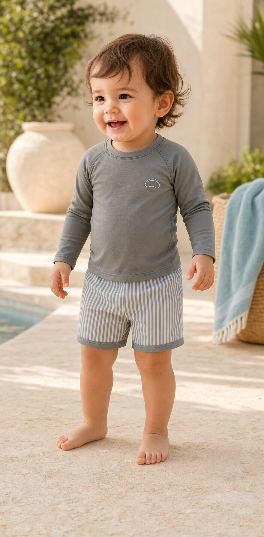 Gentle Nest model hero — Long Sleeve Swim Set, worn by Sofia (GN-T04)