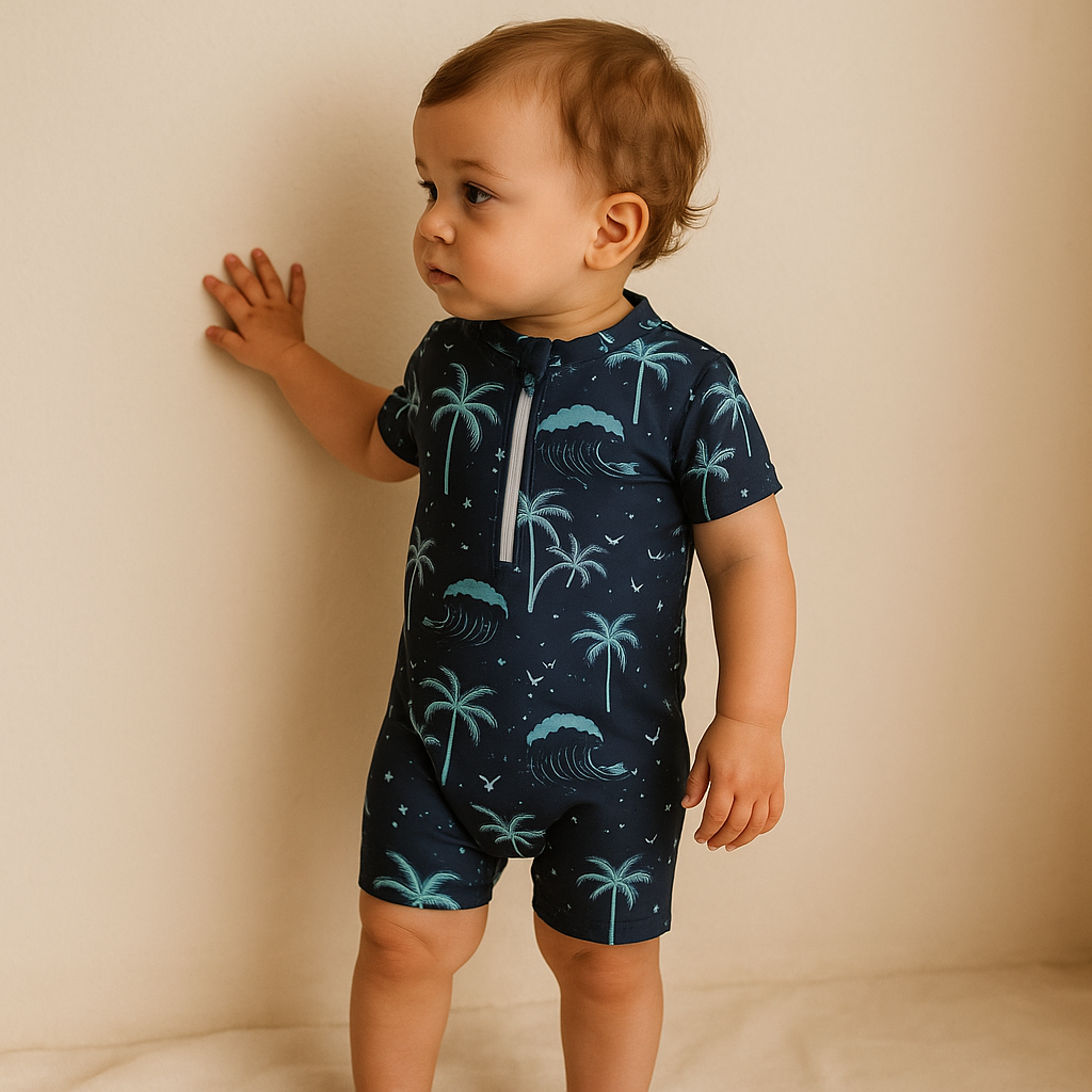 Gentle Nest AI hero image - Palms and Waves Short Sleeve Swimsuit