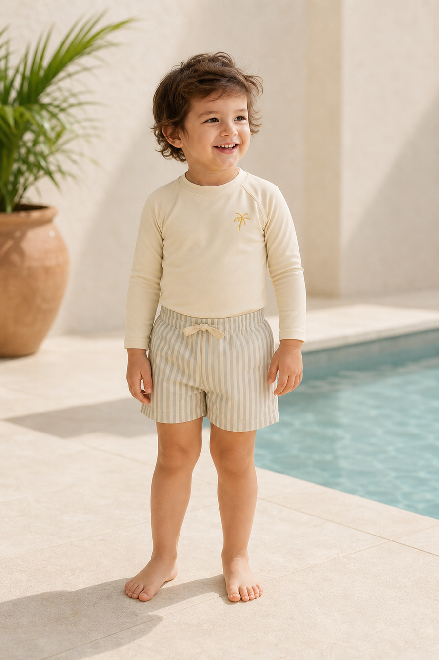 Gentle Nest model hero — Long Sleeve Swim Set, worn by Leo (GN-C03)