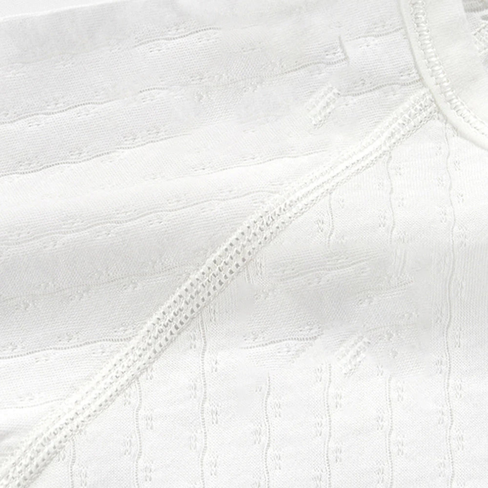 Close view of knit-look texture on bodysuit