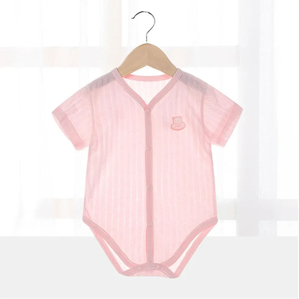 Pink knit short sleeve bodysuit