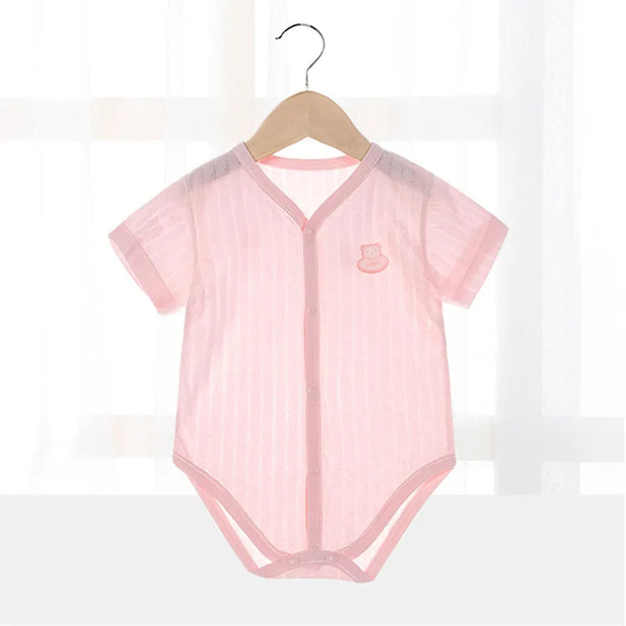 Pink knit short sleeve bodysuit