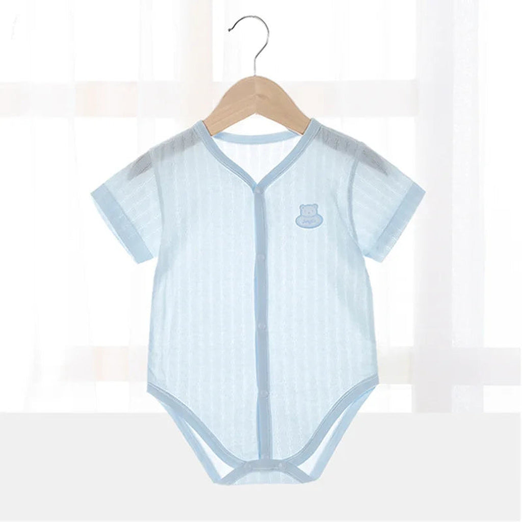 Blue knit short sleeve bodysuit