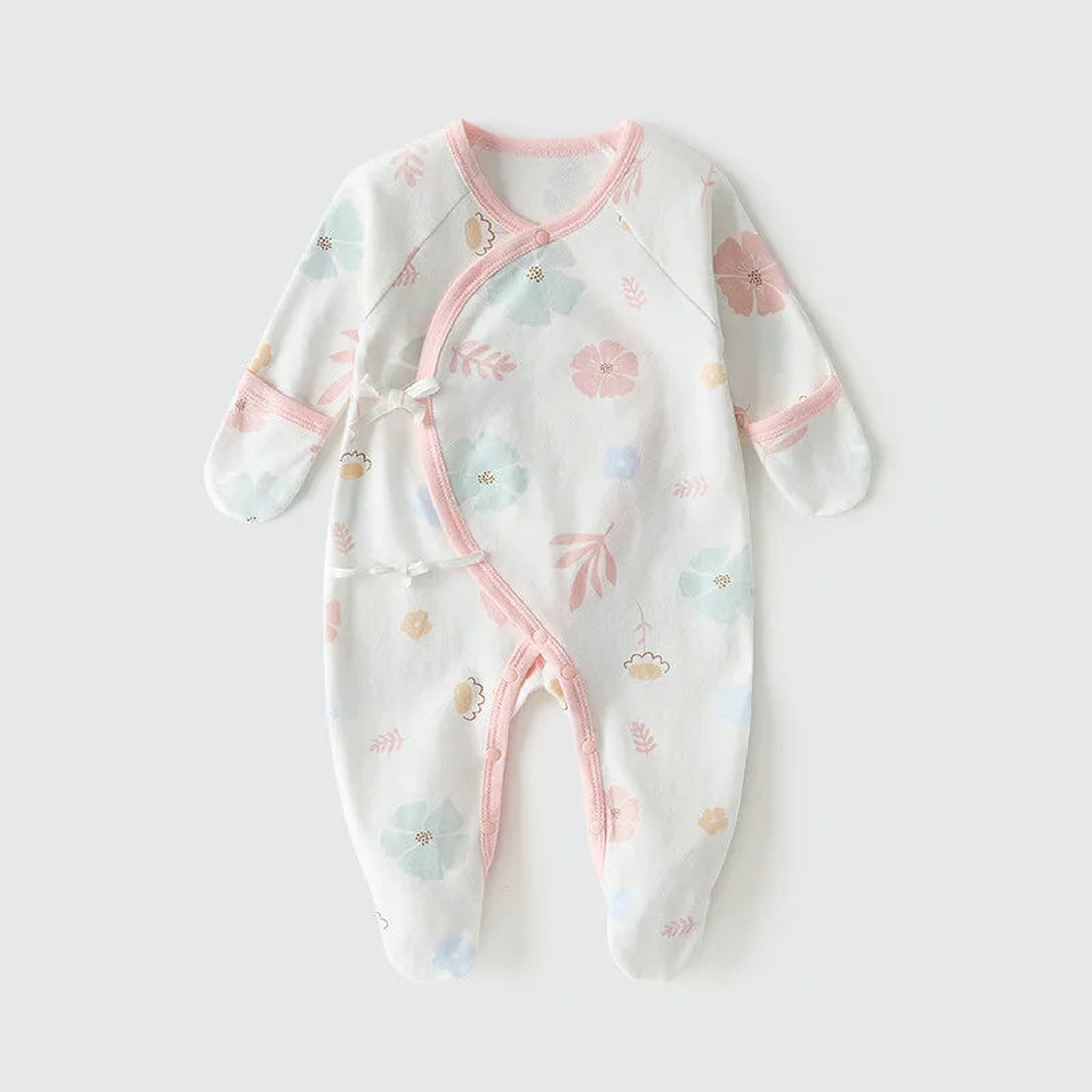 Flower print newborn wrap footie pajama