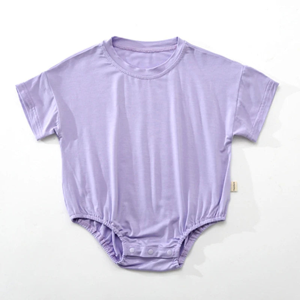 Purple short sleeve bubble romper detail
