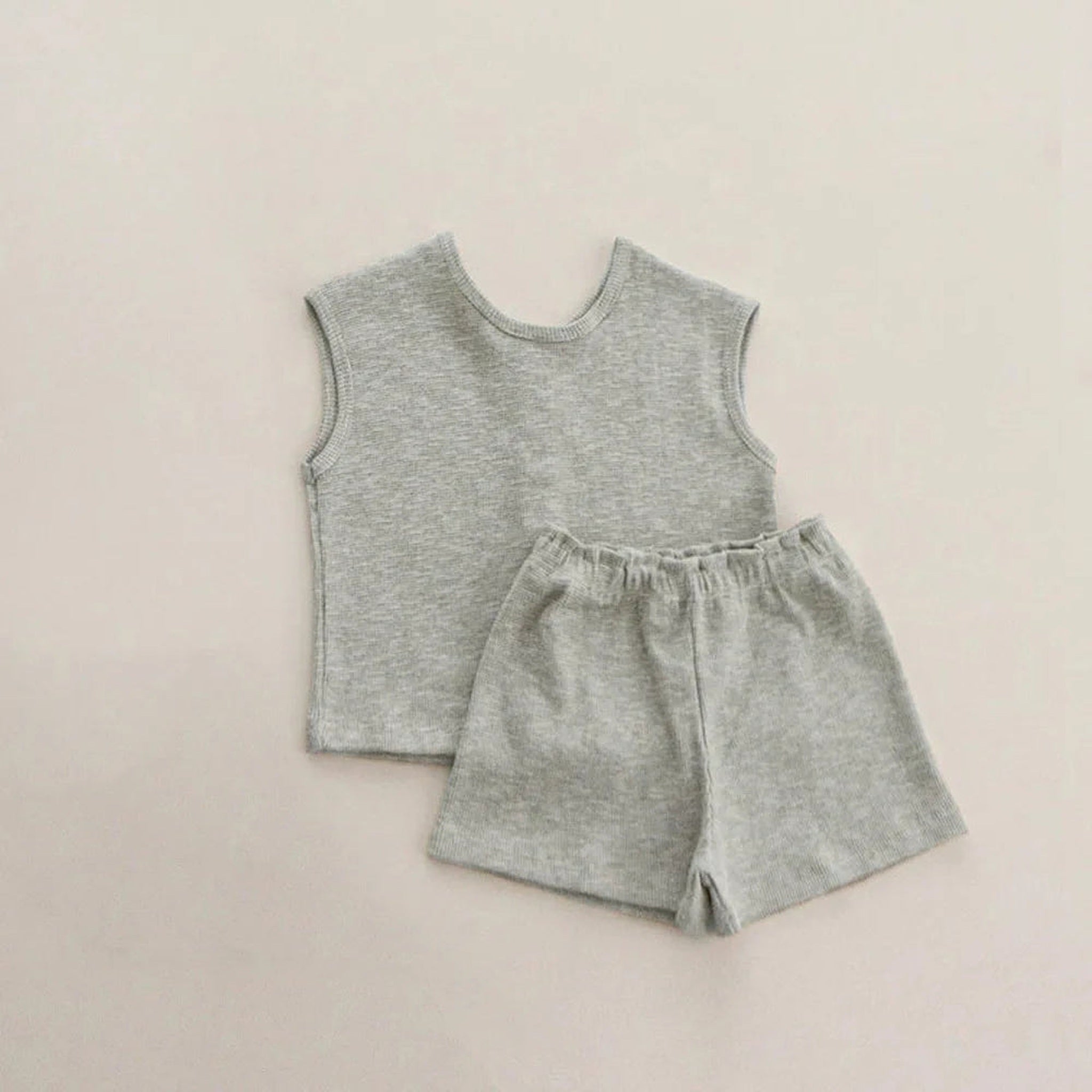 Light gray sleeveless outfit set with shorts