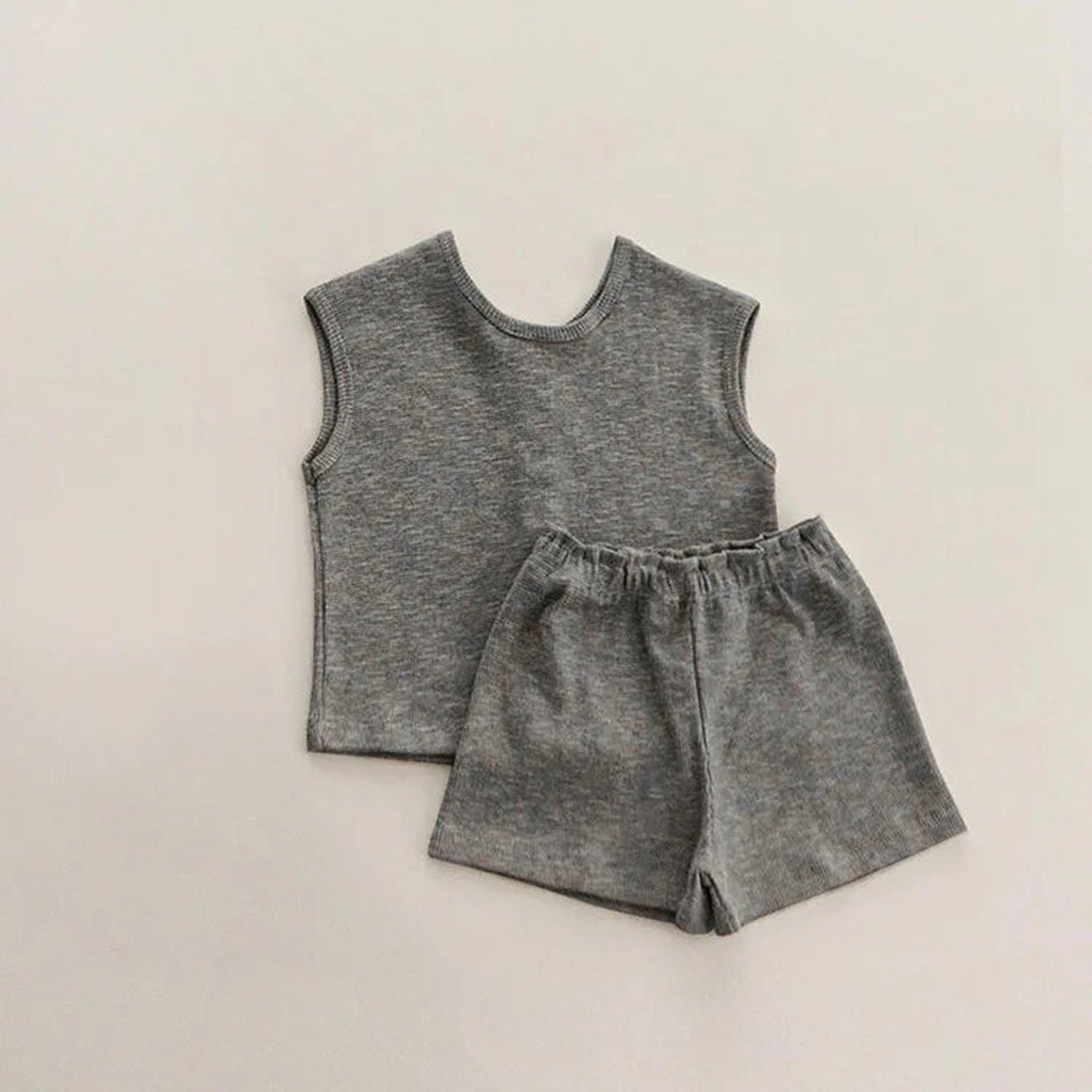 Dark gray sleeveless outfit set with shorts