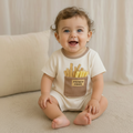 Gentle Nest model hero — I Love French Fries Parent-Child T-Shirt, Romper, worn by Mira (GN-B01)