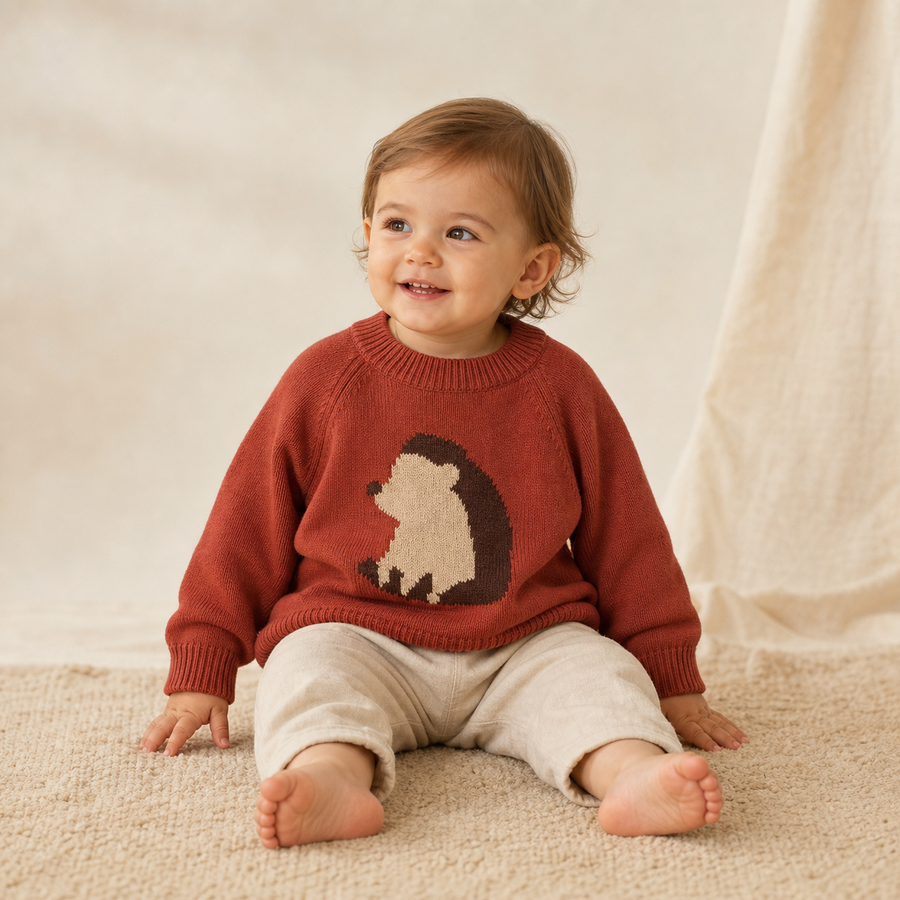 Toddler wearing Cartoon Print Long Sleeve Sweater in Red
