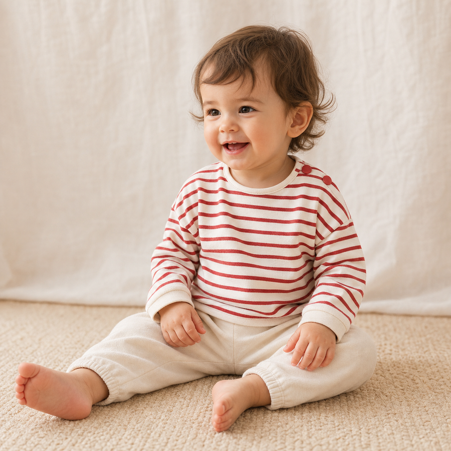 Toddler wearing Striped Cotton Long Sleeve Top in Red