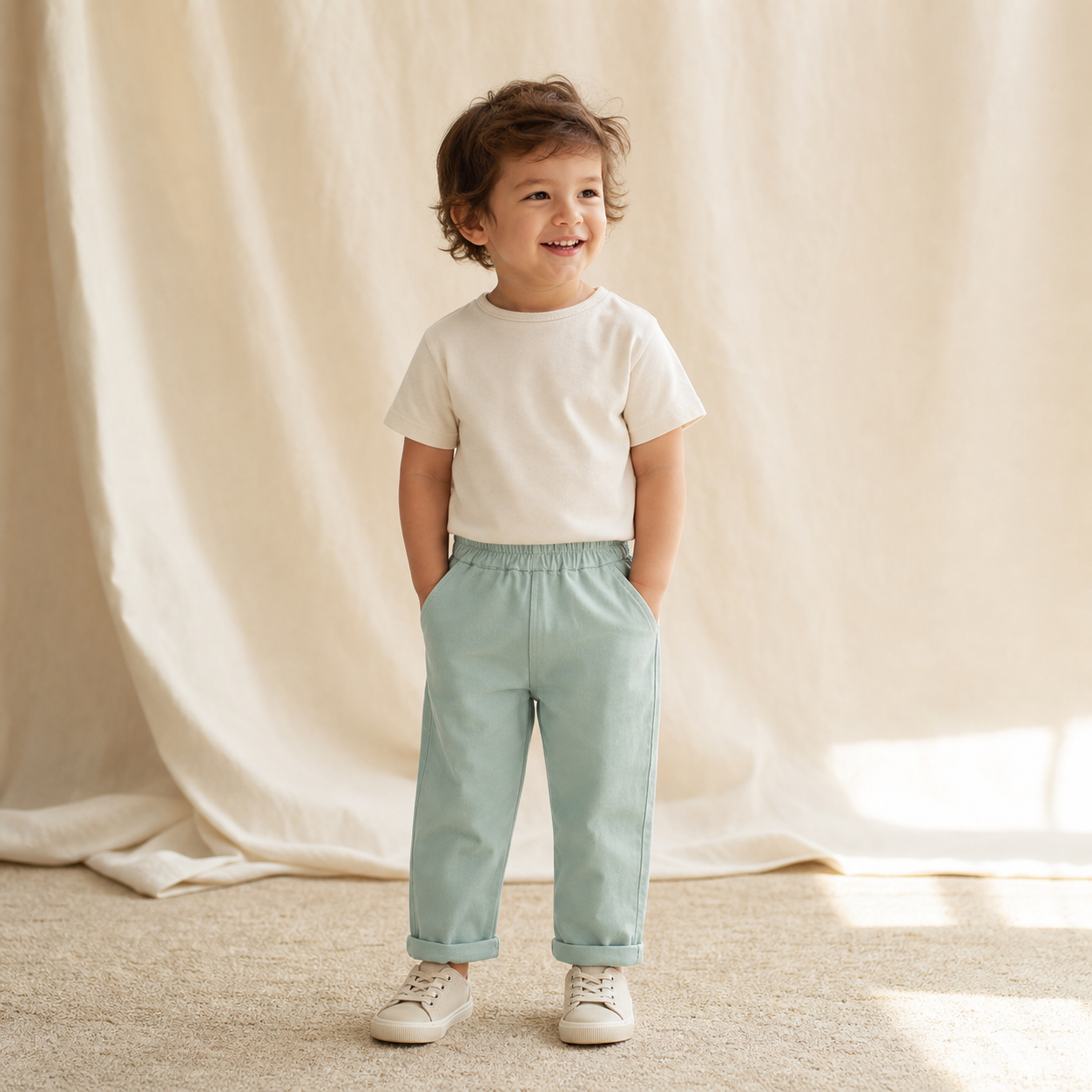Child wearing Classic Straight Leg Pants in Green