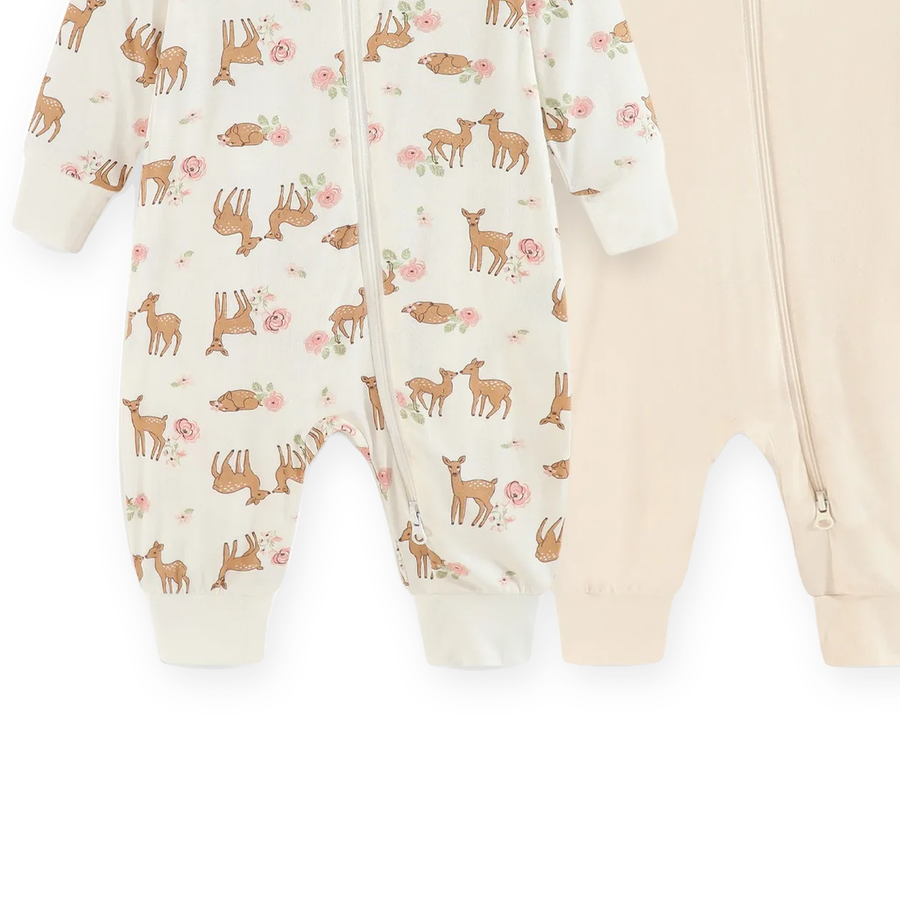 Woodland Cream 2-Pack Rompers — Woodland Cream — Cuff and foot detail — image 5