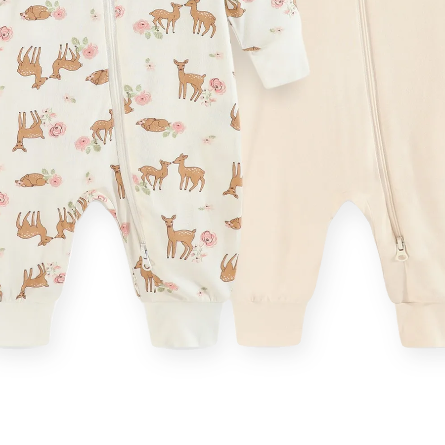 Woodland Cream 2-Pack Rompers — Woodland Cream — Gusset and seam detail — image 6