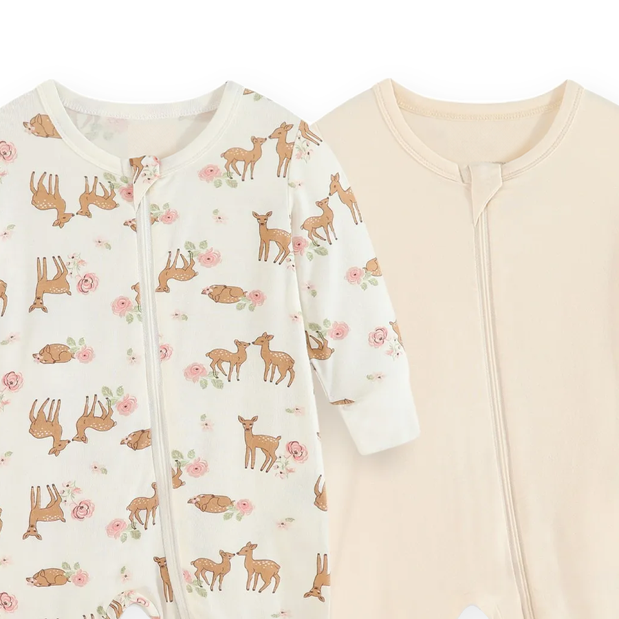 Woodland Cream 2-Pack Rompers — Woodland Cream — Neckline and seam detail — image 4
