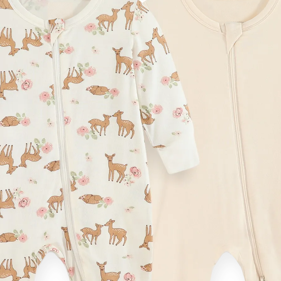 Woodland Cream 2-Pack Rompers — Woodland Cream — Zipper detail — image 3