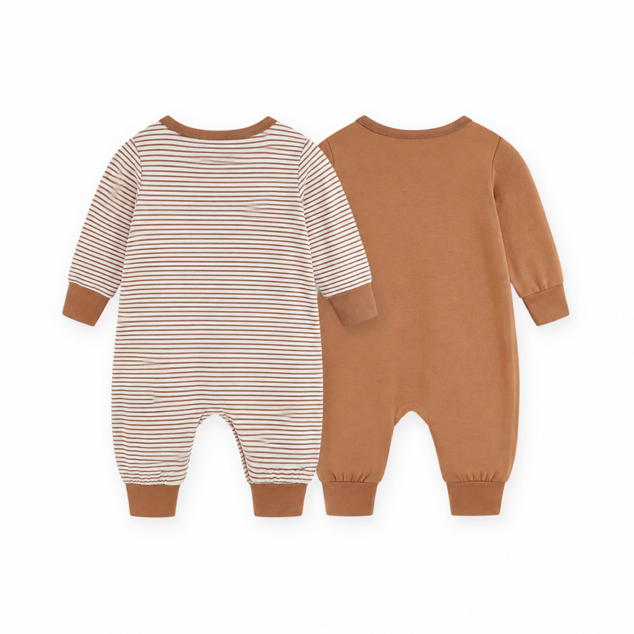 Mocha Stripe 2-Pack Rompers — Mocha Stripe — Back view — image 2