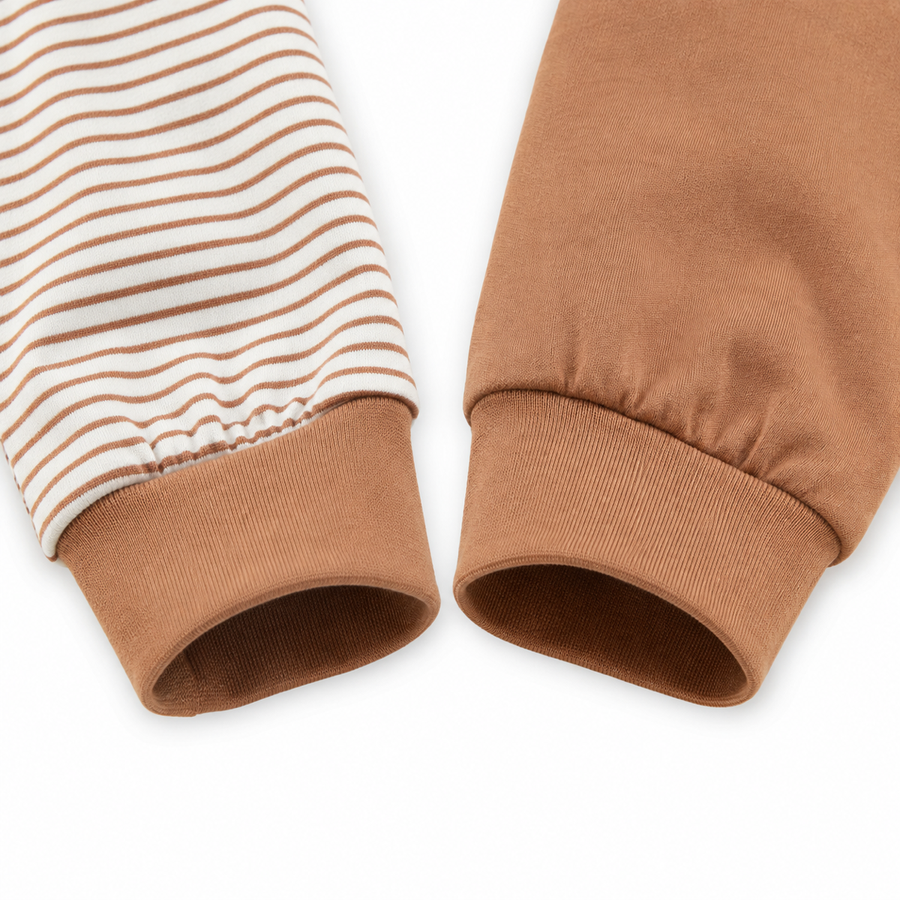 Mocha Stripe 2-Pack Rompers — Mocha Stripe — Cuff and foot detail — image 4